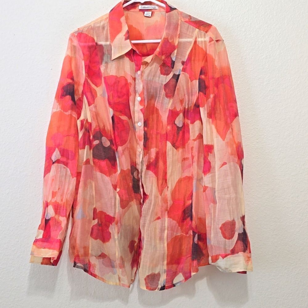 COLDWATER CREEK watercolor romantic button down shirt, 2x 20W-22W